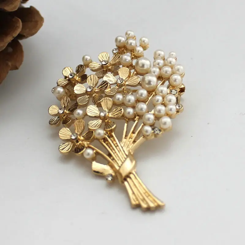 Golden Pearl Floral Brooch for Women