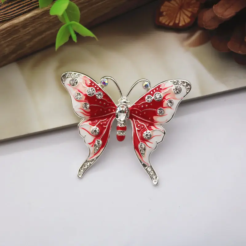 Blue Enamel Butterfly Brooch with Rhinestones