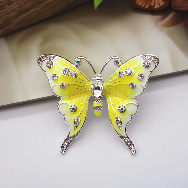 Blue Enamel Butterfly Brooch with Rhinestones