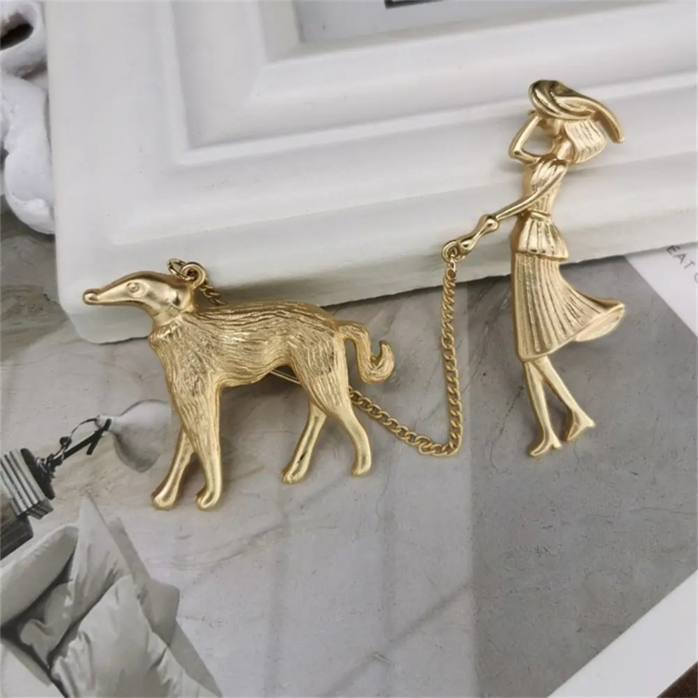Matte Gold Dog Walking Brooch for Women
