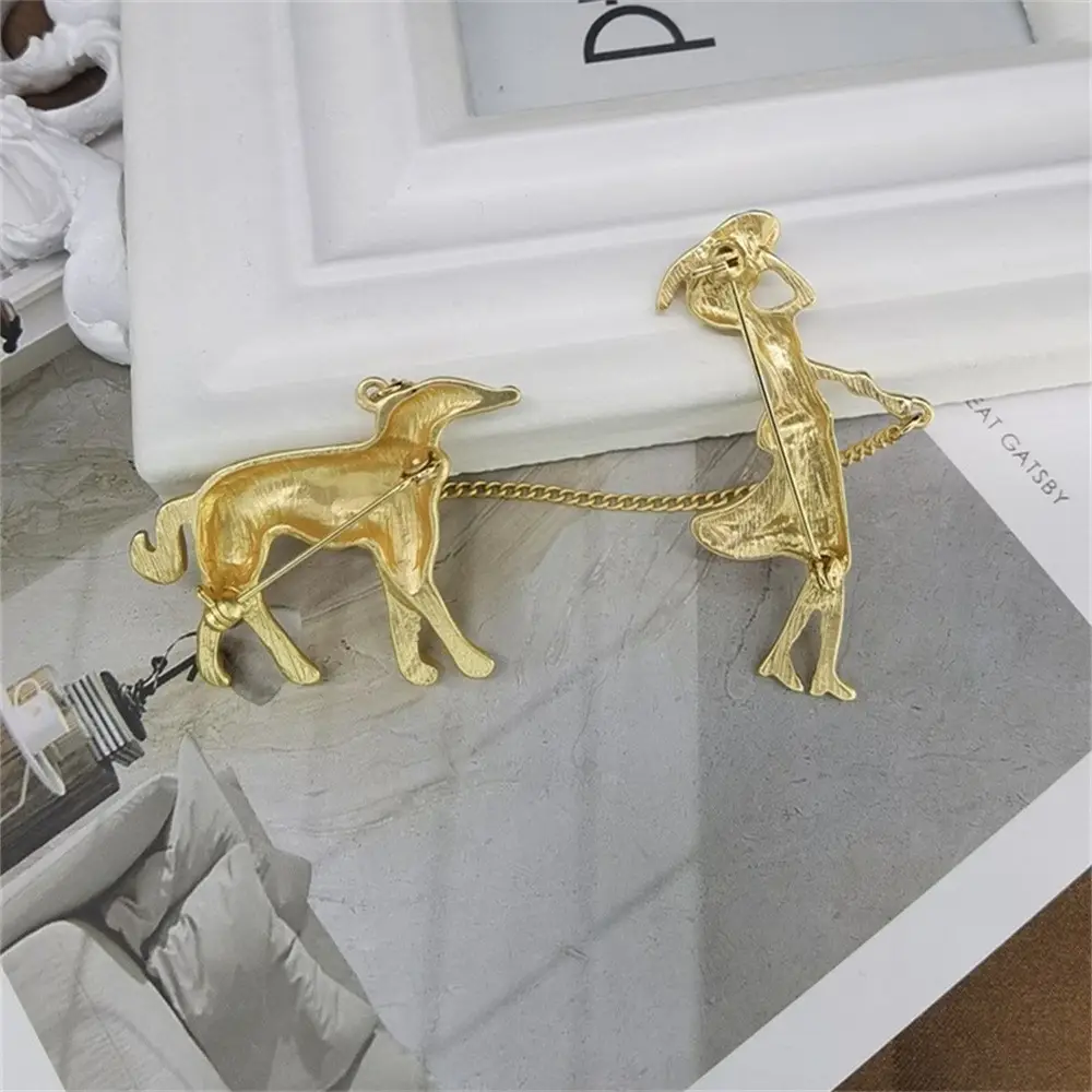 Matte Gold Dog Walking Brooch for Women