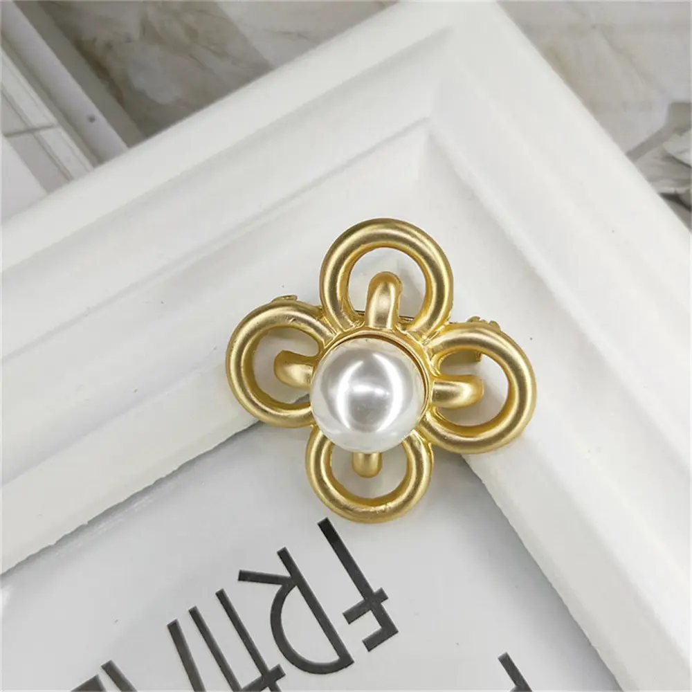 Matte Gold Four Leaf Clover Brooch with Pearl Centerpiece
