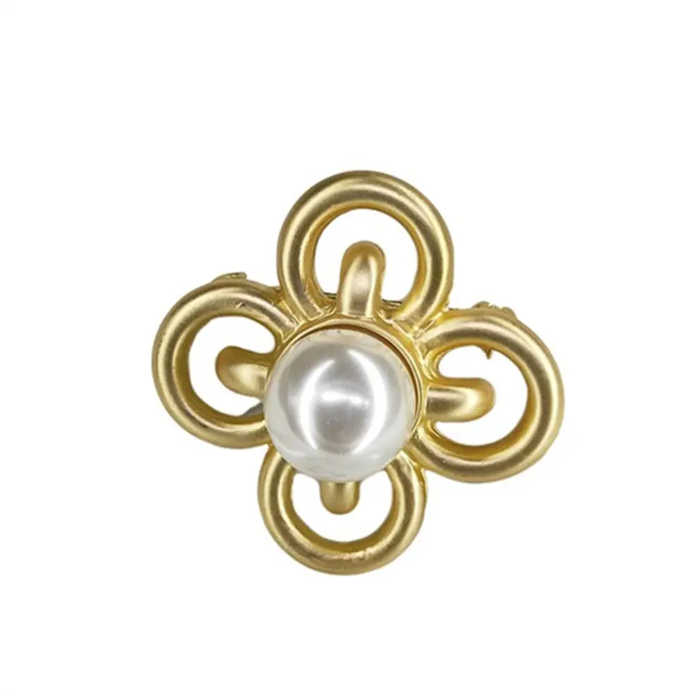 Matte Gold Four Leaf Clover Brooch with Pearl Centerpiece