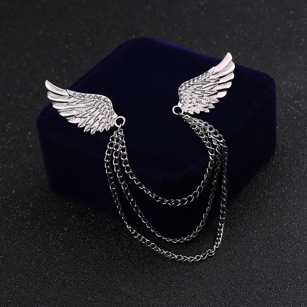 Silver Winged Chain Brooch for Men