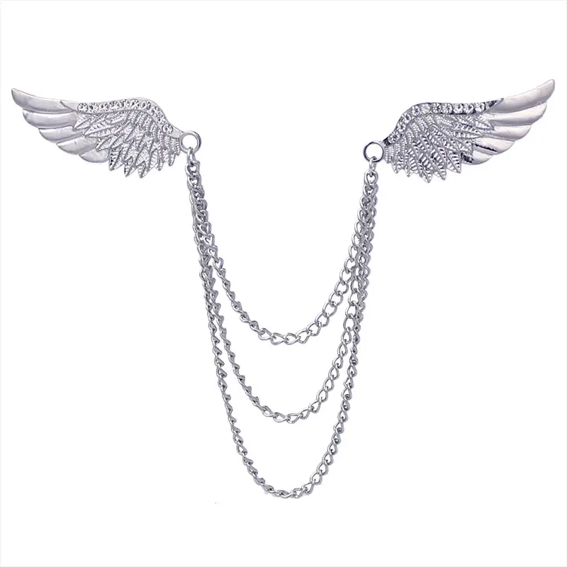 Silver Winged Chain Brooch for Men