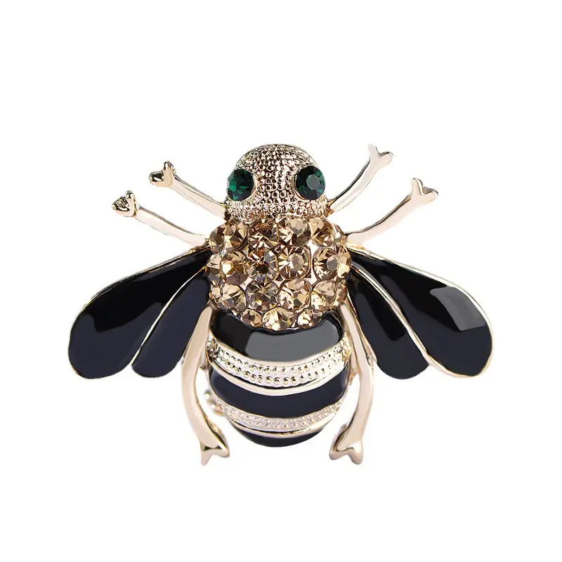 Bee Shaped Brooch with Crystal Head & Black Wings