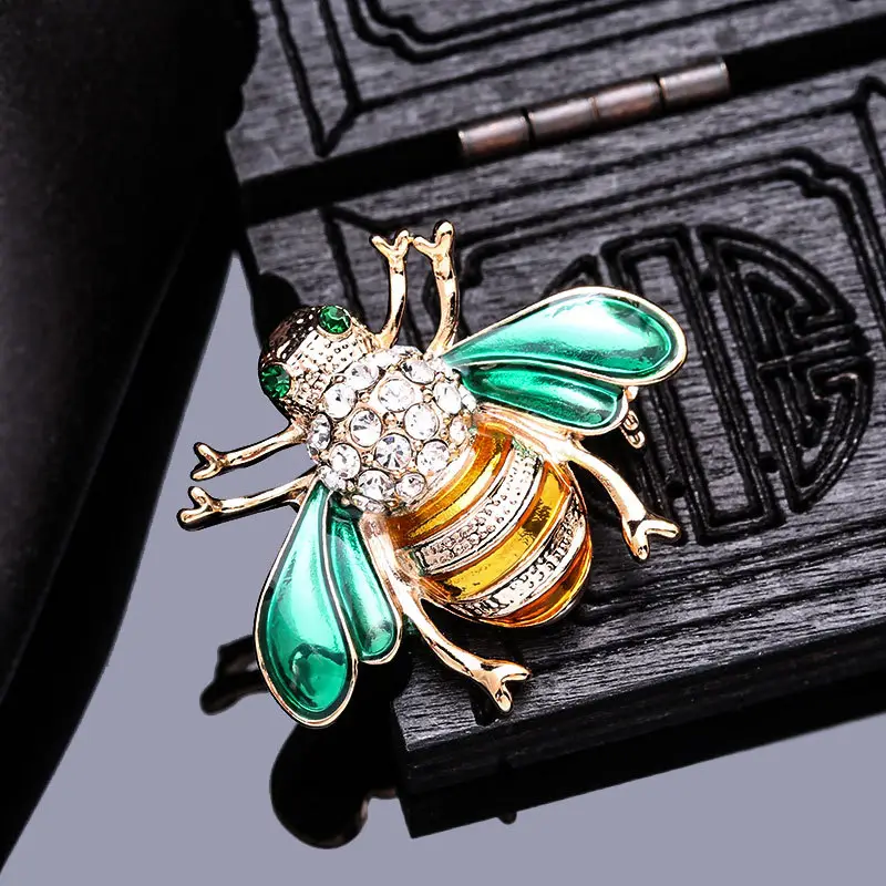 Bee Shaped Brooch with Crystal Head & Black Wings