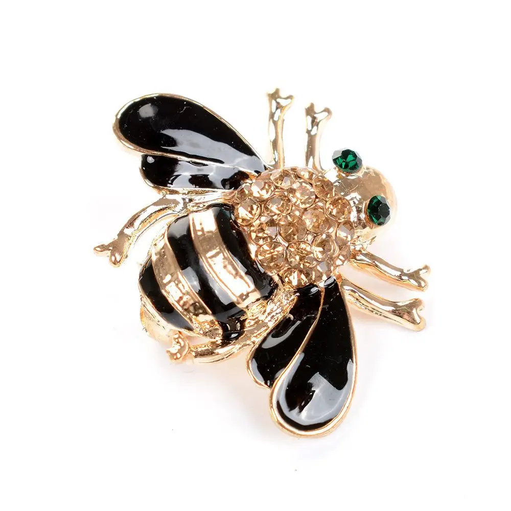 Bee Shaped Brooch with Crystal Head & Black Wings