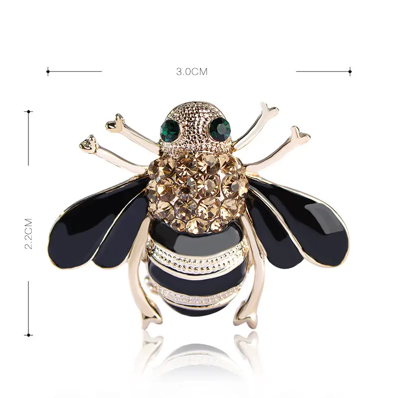 Bee Shaped Brooch with Crystal Head & Black Wings