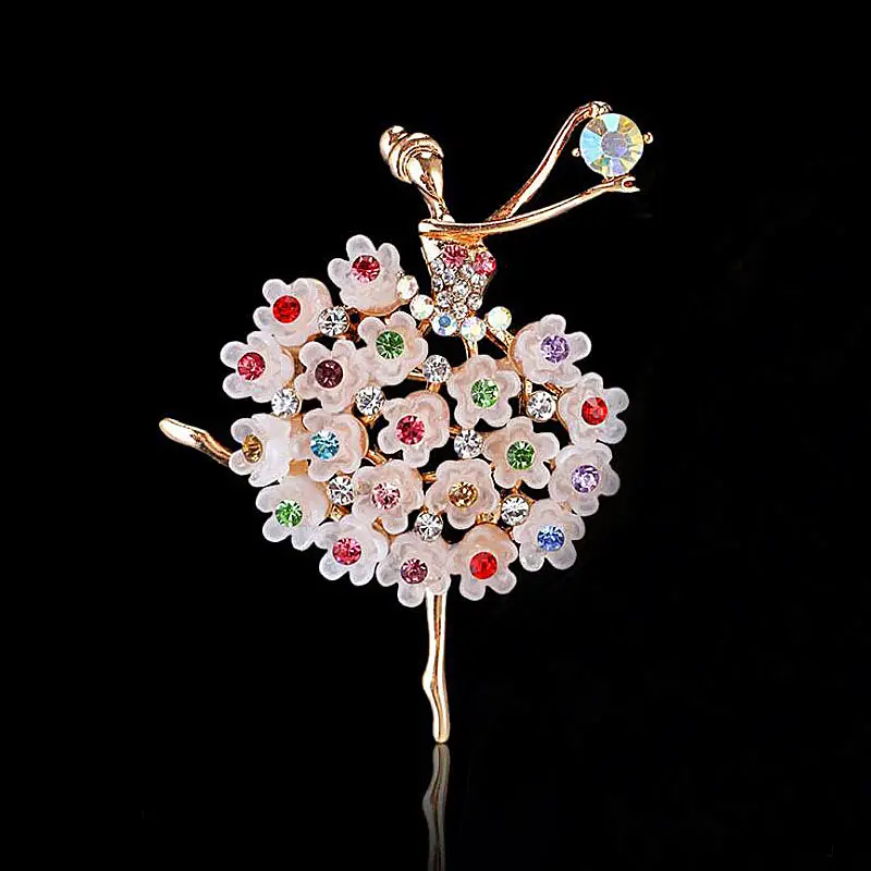Dancing Girl Crystal Brooch for Women
