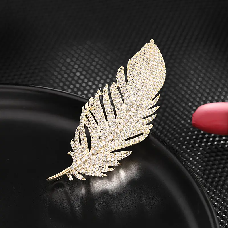 Zircon Feather Brooch for Bridesmaids & Formal Events
