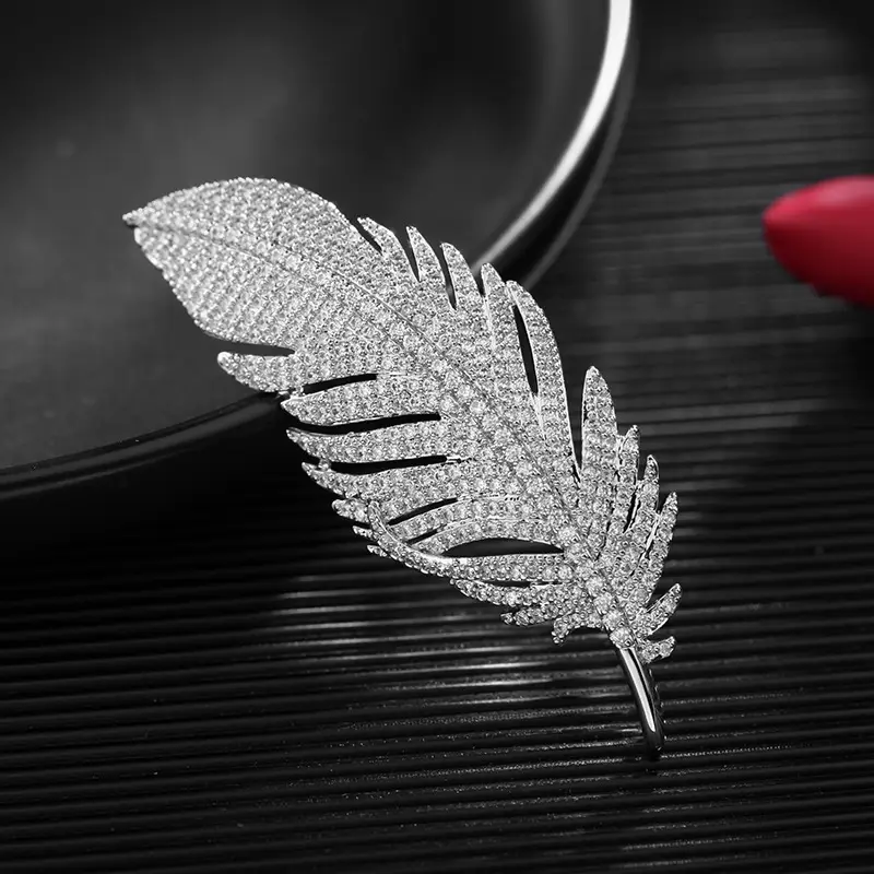 Zircon Feather Brooch for Bridesmaids & Formal Events