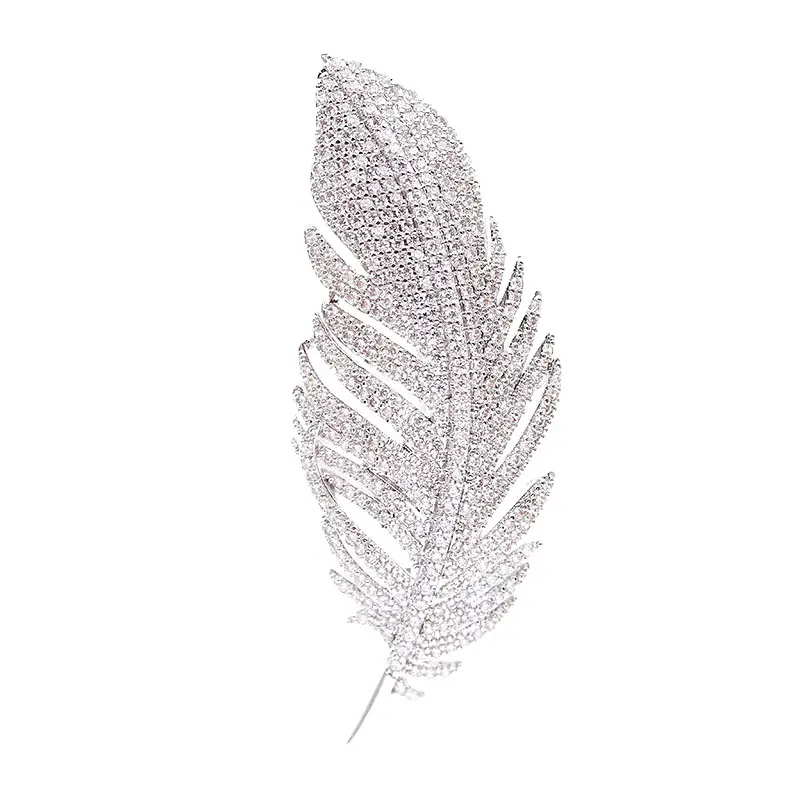 Zircon Feather Brooch for Bridesmaids & Formal Events