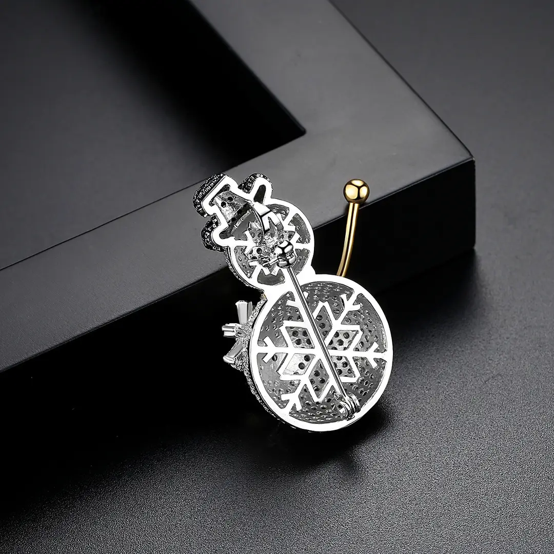 Snowman Brooch with Zircon Hat Gold Accents