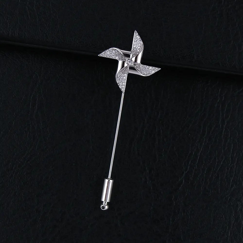 Men's Windmill Brooch Silver Zircon Embellished