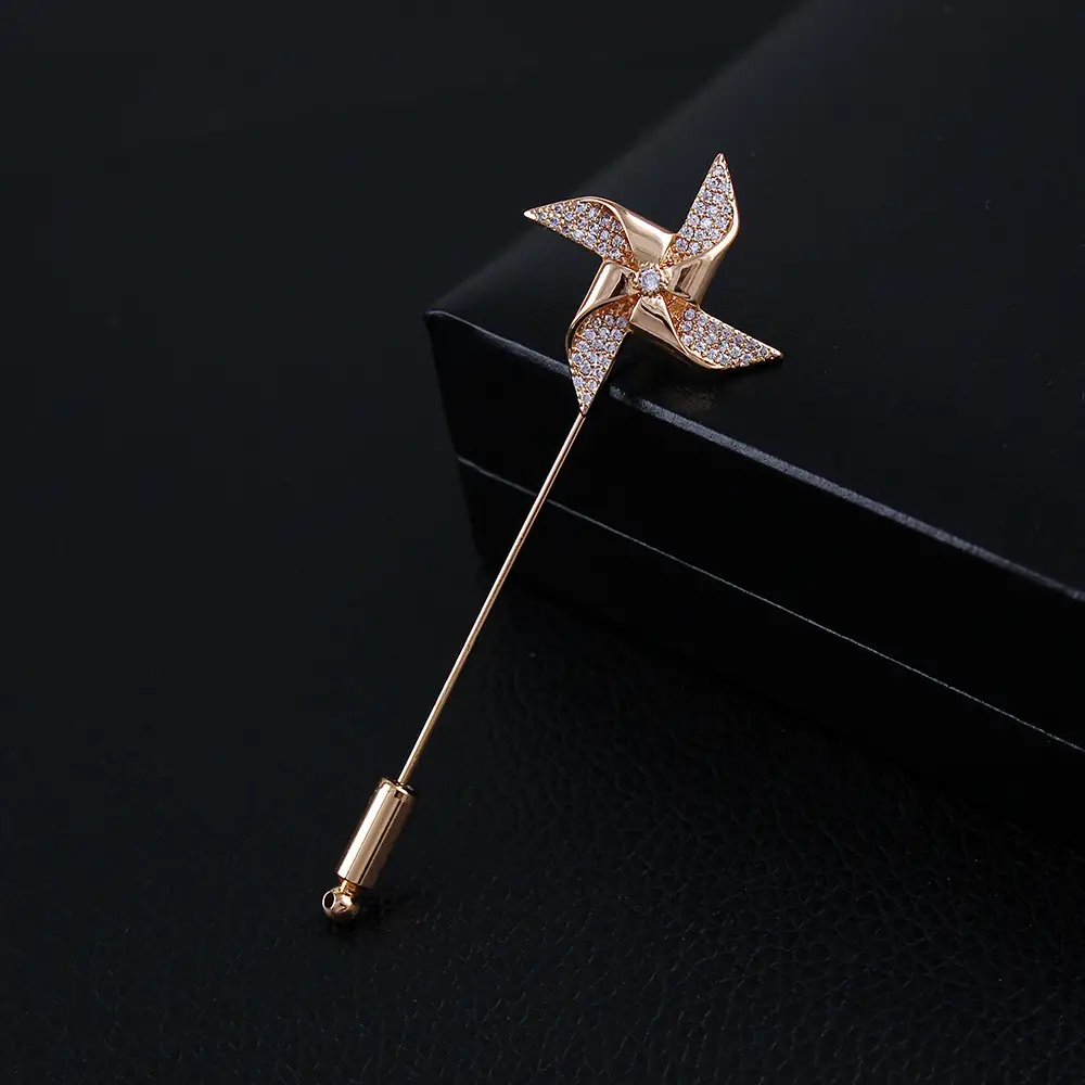 Men's Windmill Brooch Silver Zircon Embellished