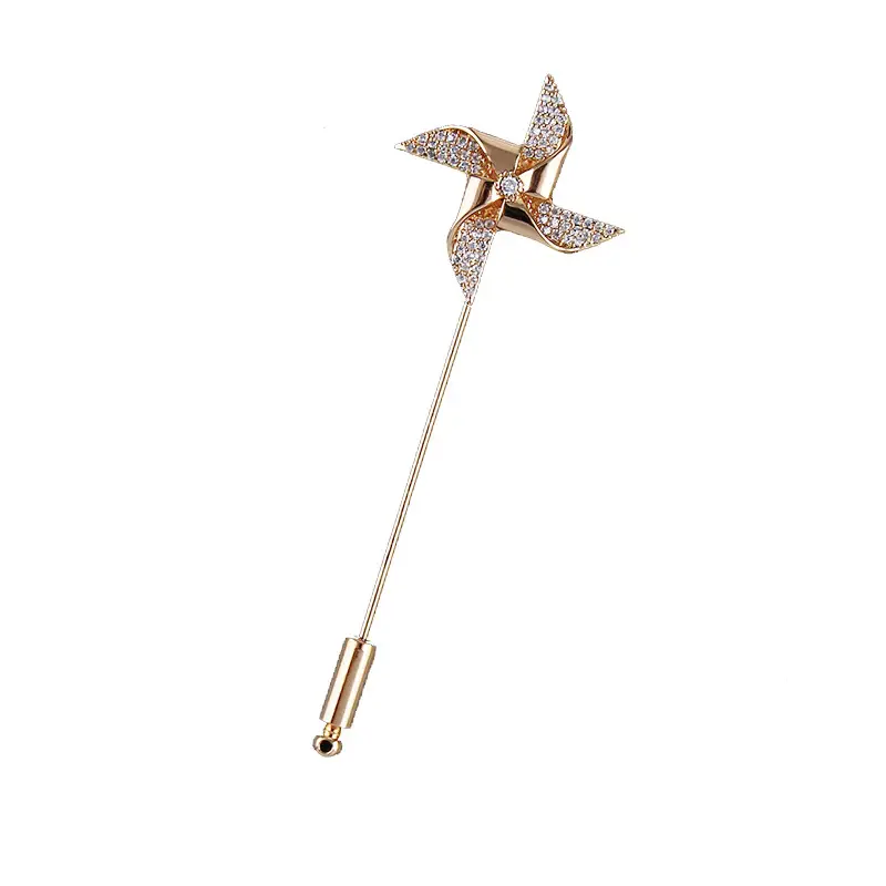 Men's Windmill Brooch Silver Zircon Embellished