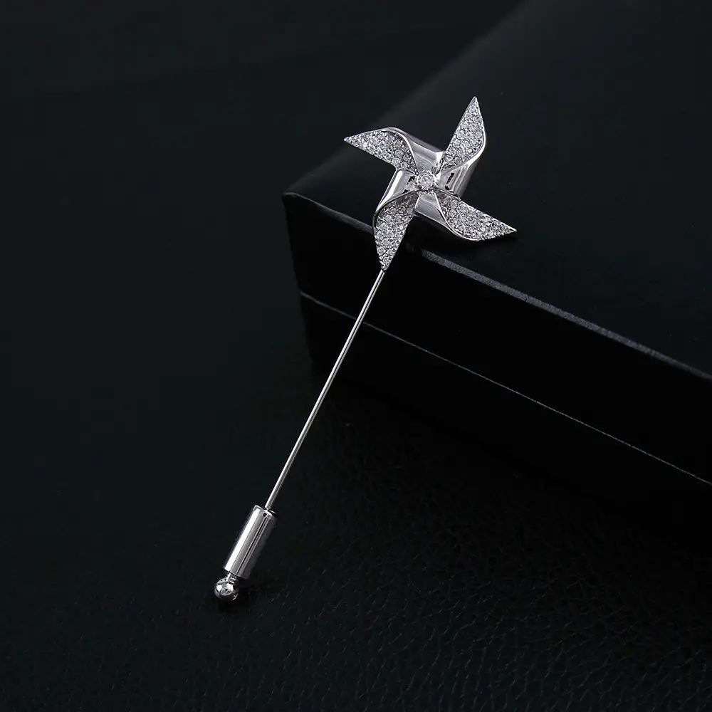 Men's Windmill Brooch Silver Zircon Embellished