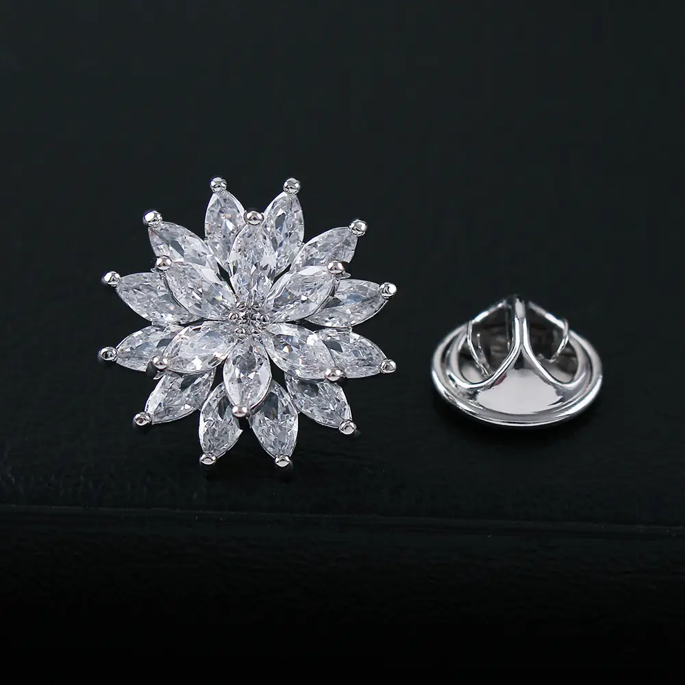 Double Layer Crystal Sunflower Brooch for Women
