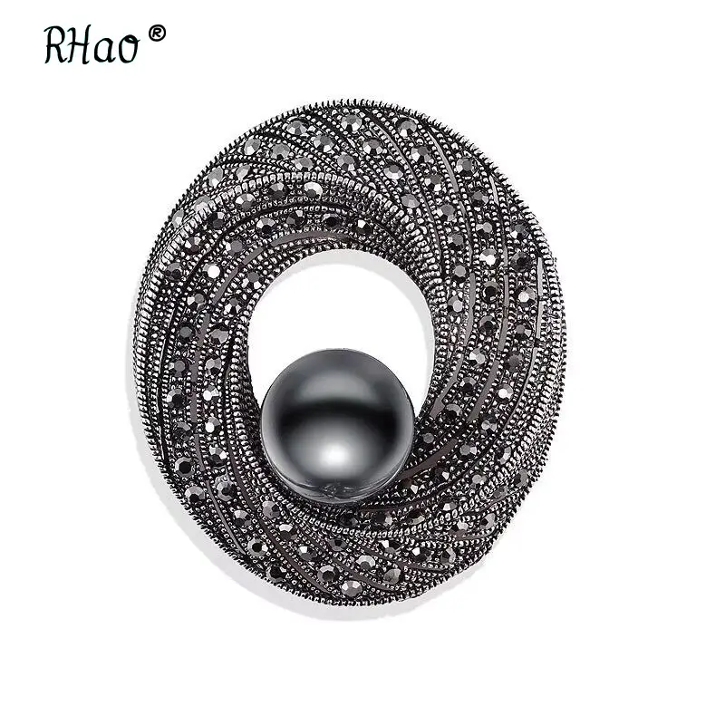 Black Rhino Pearl Brooch for Women Office Evening Festive