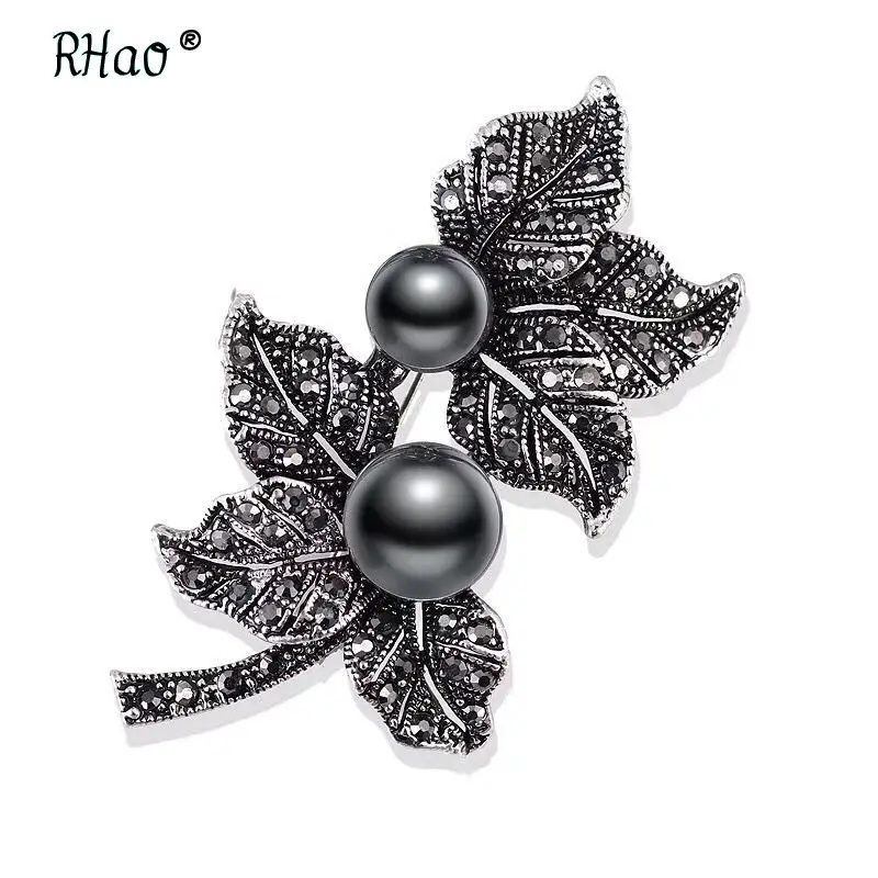 Black Rhino Pearl Brooch for Women Office Evening Festive