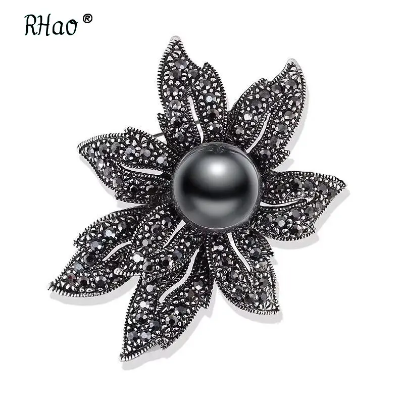 Black Rhino Pearl Brooch for Women Office Evening Festive