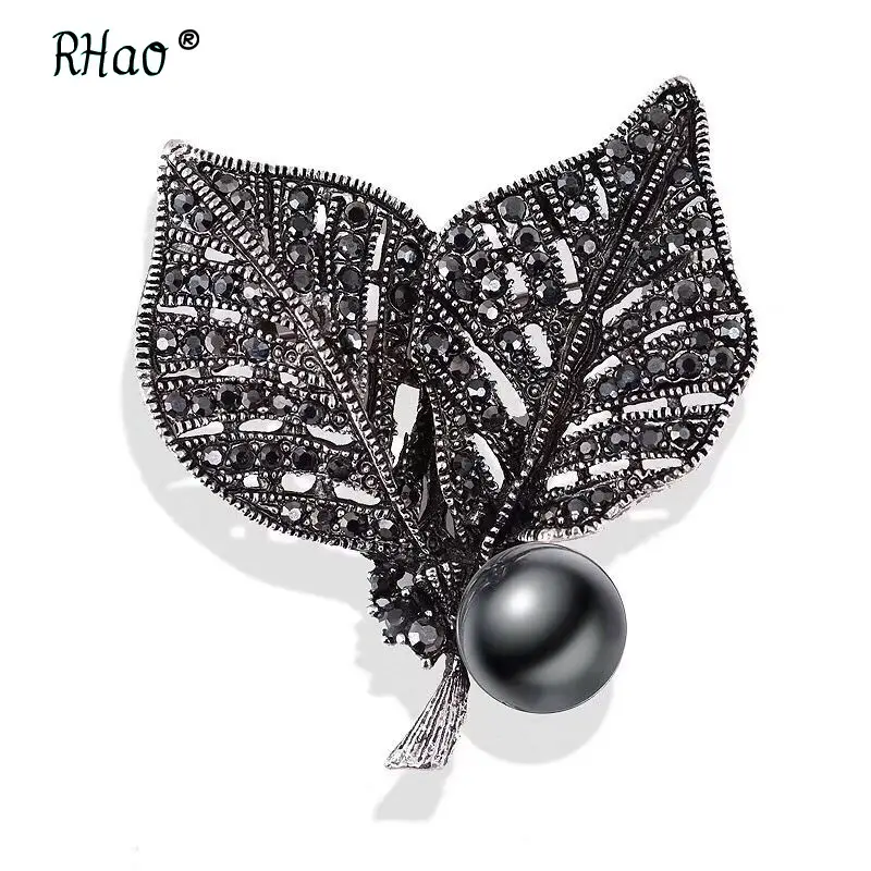 Black Rhino Pearl Brooch for Women Office Evening Festive