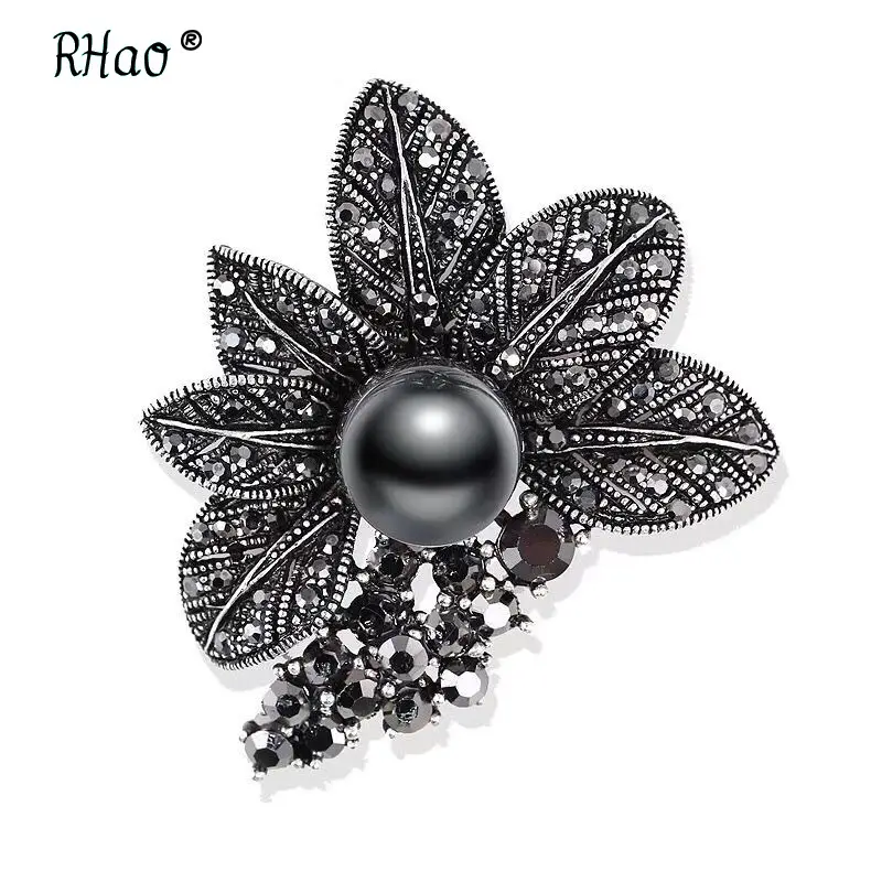 Black Rhino Pearl Brooch for Women Office Evening Festive