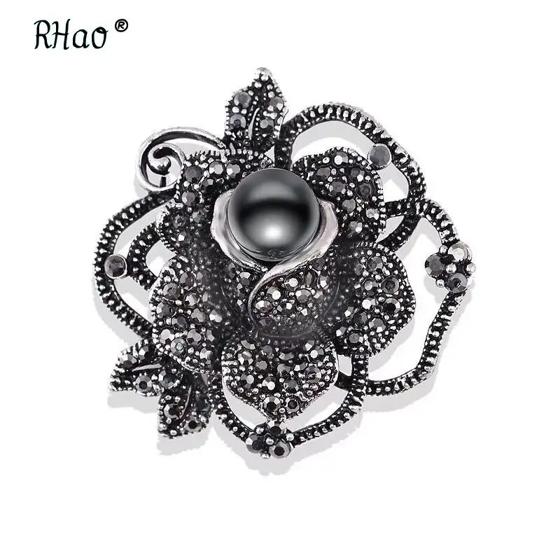 Black Rhino Pearl Brooch for Women Office Evening Festive