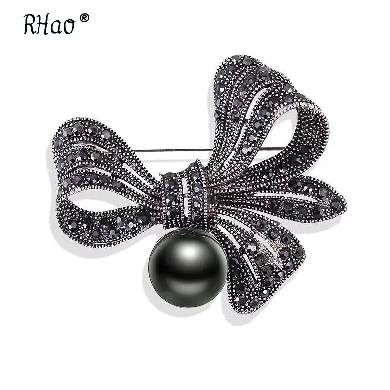 Black Rhino Pearl Brooch for Women Office Evening Festive