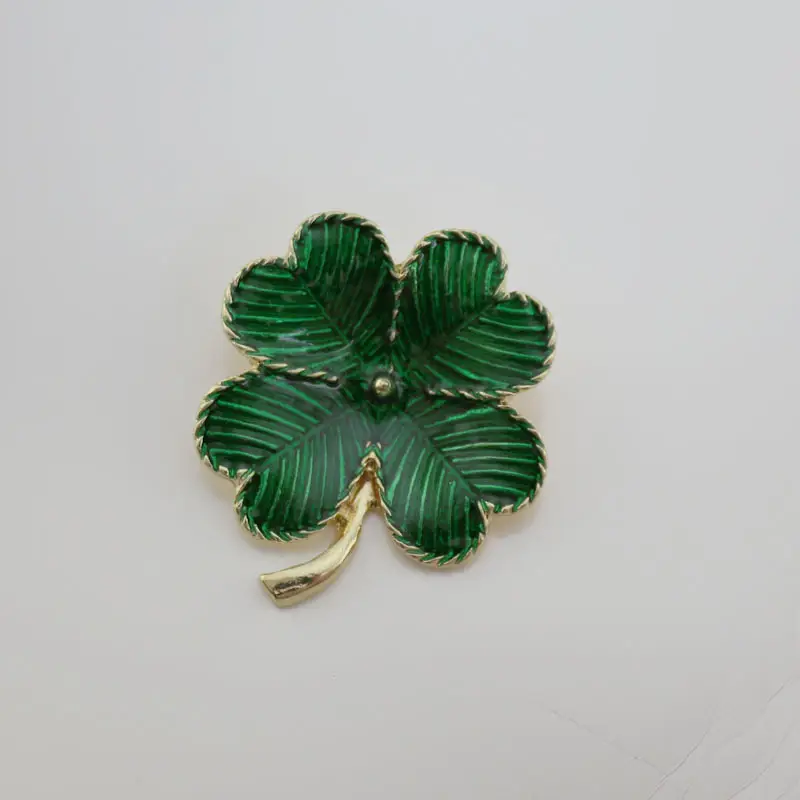 Green Enamel Clover Brooch for Women