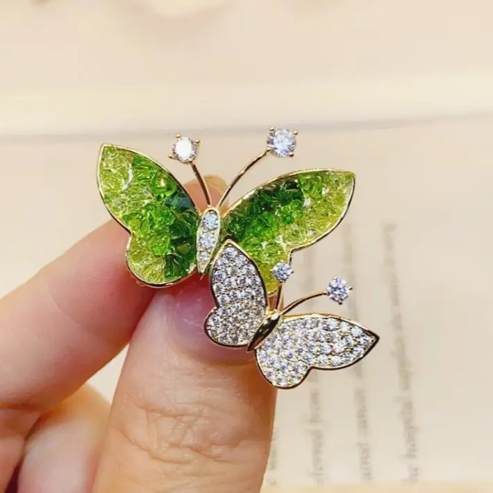 Green Crystal Butterfly Brooch for Women