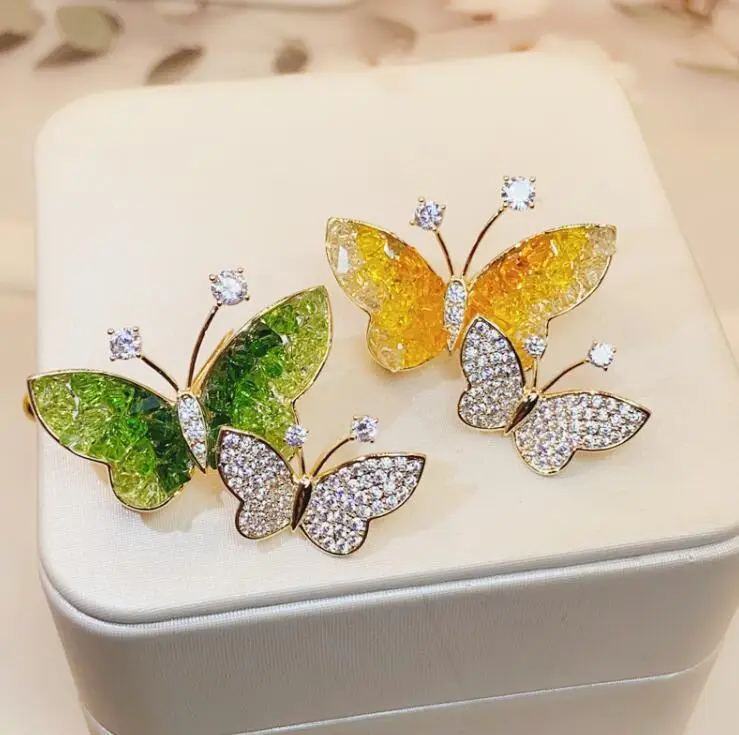 Green Crystal Butterfly Brooch for Women