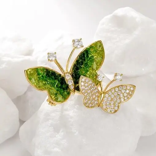 Green Crystal Butterfly Brooch for Women