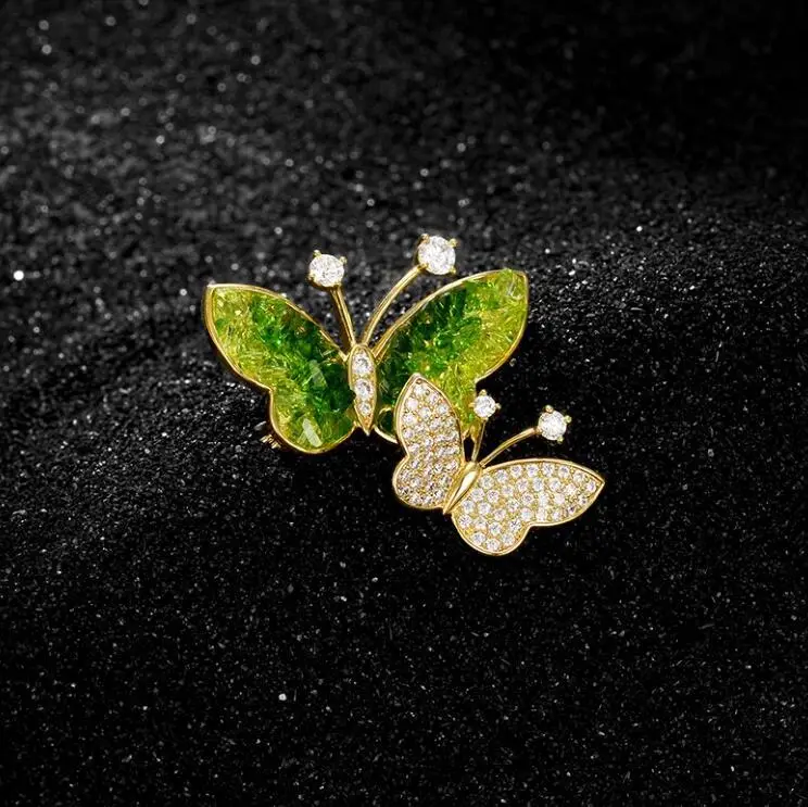 Green Crystal Butterfly Brooch for Women