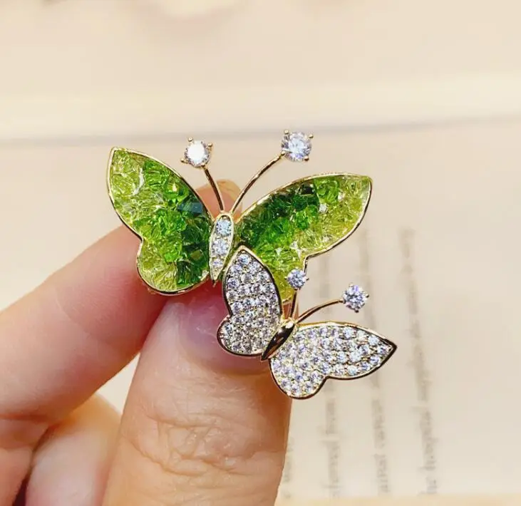 Green Crystal Butterfly Brooch for Women