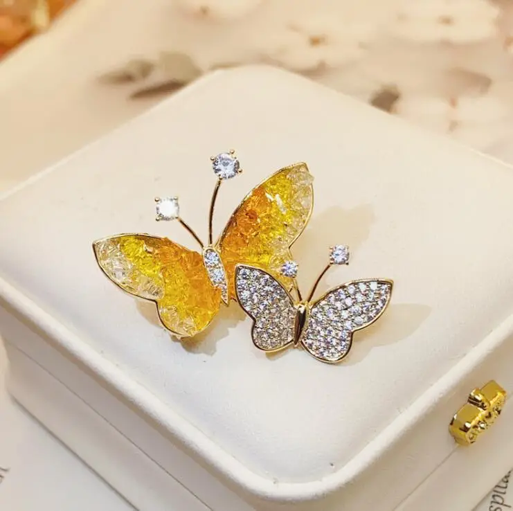 Green Crystal Butterfly Brooch for Women