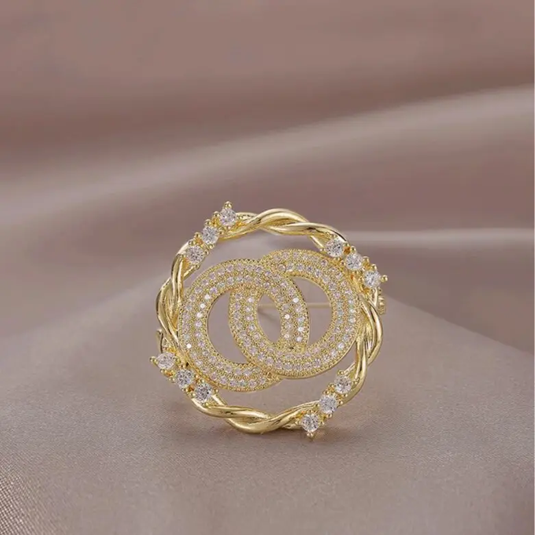 Gold Diamond Brooch for Men Wedding Office Wear