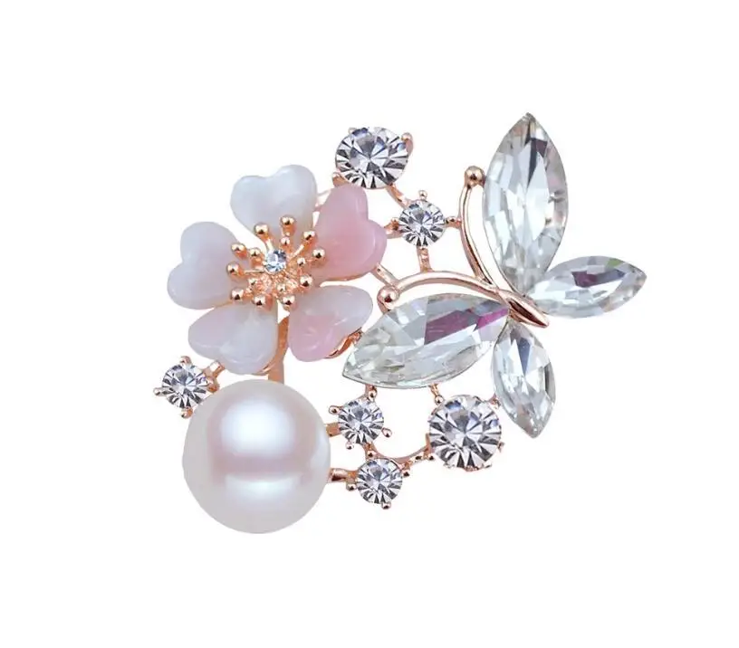 Butterfly Brooch with Pearl & Red Crystal Wings