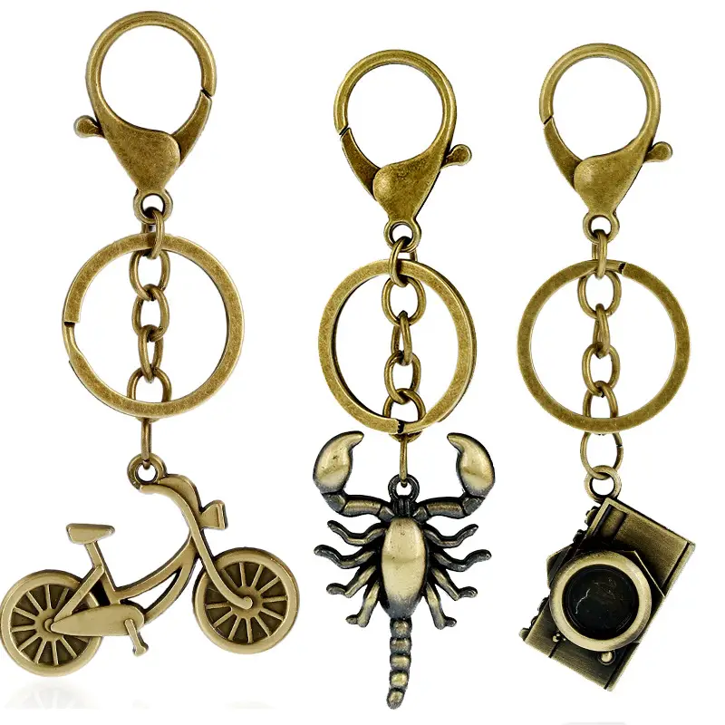 Stylish Brass Keychains Bicycle Scorpion Camera 3Pcs