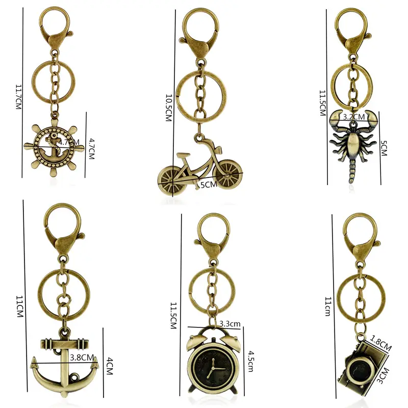 Stylish Brass Keychains Bicycle Scorpion Camera 3Pcs