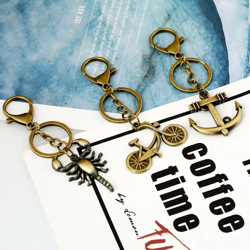 Stylish Brass Keychains Bicycle Scorpion Camera 3Pcs
