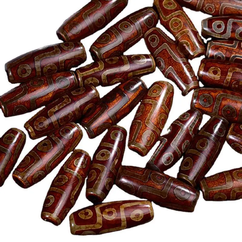 Tibetan Agate Nine-Eyed Dzi Beads Red Gold