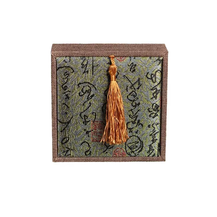 Linen Handcrafted Box with Golden Tassel for Jewelry Gifts