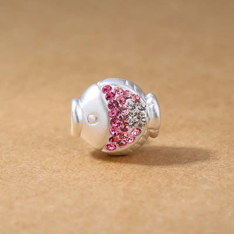 Fish Shape S999 Silver Rhinestone Beads