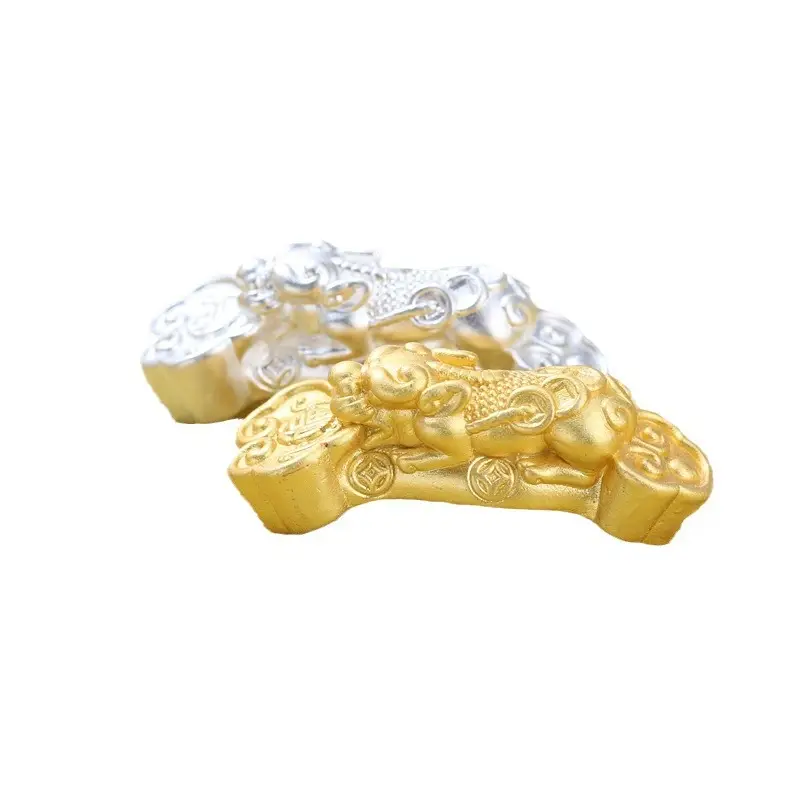 S999 Pure Silver Pixiu Bracelet Set Gold Plated