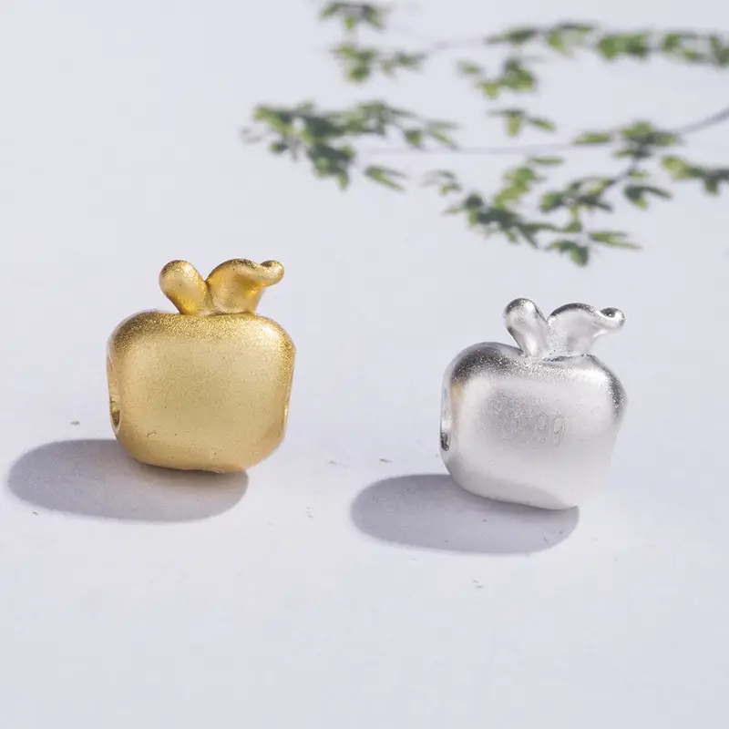 3D Apple Shaped Silver Beads for DIY Jewelry