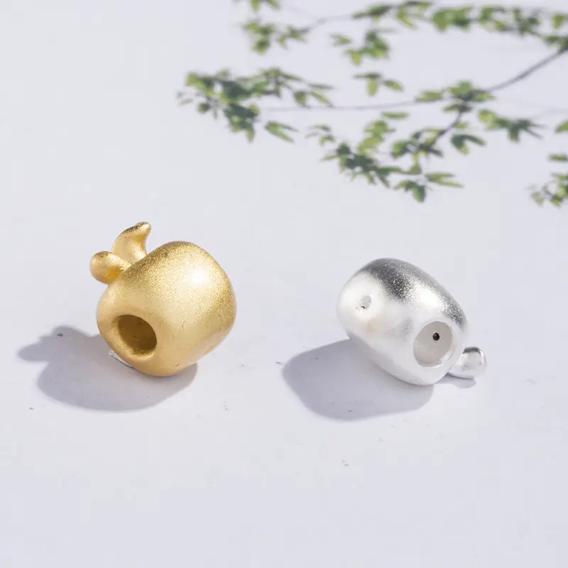 3D Apple Shaped Silver Beads for DIY Jewelry