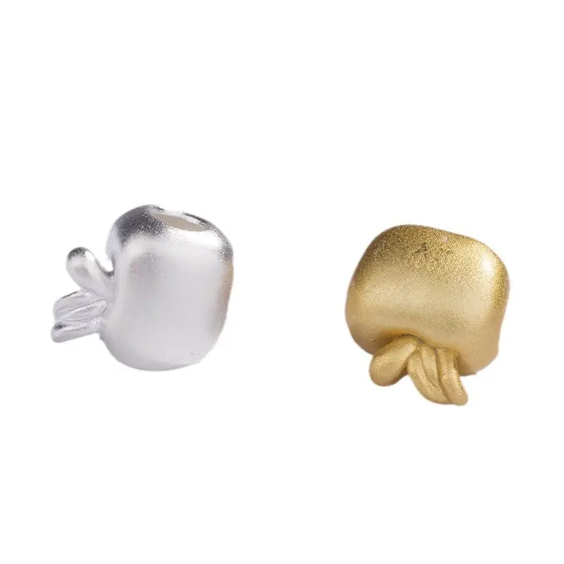 3D Apple Shaped Silver Beads for DIY Jewelry