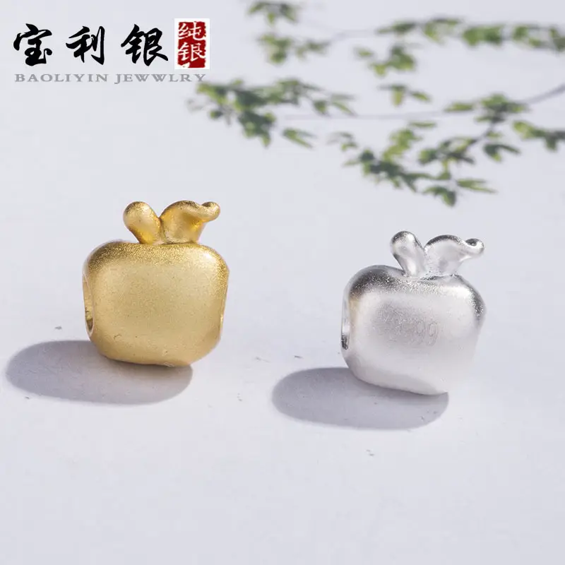 3D Apple Shaped Silver Beads for DIY Jewelry Making